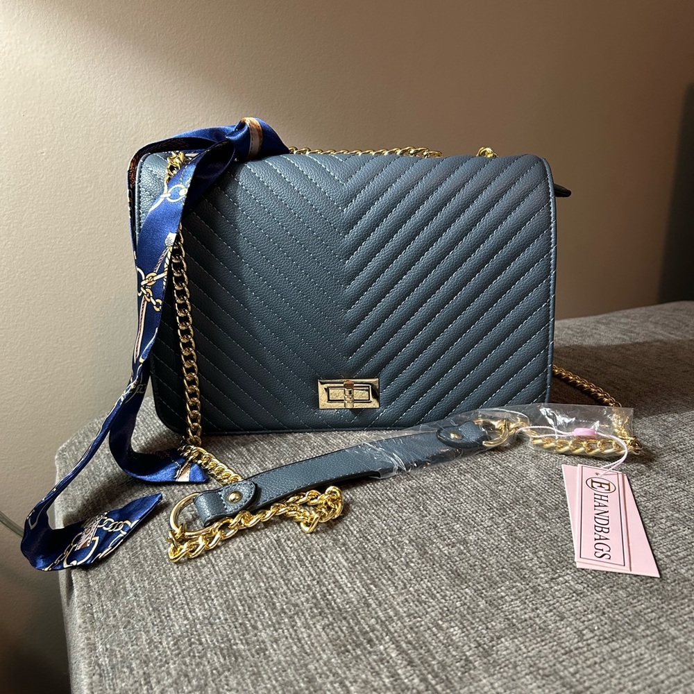 Elegant Blue Vegan Leather Bag